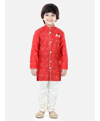 Red Jacquard stitched printed   sherwani 1