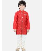 Red Jacquard stitched printed   sherwani