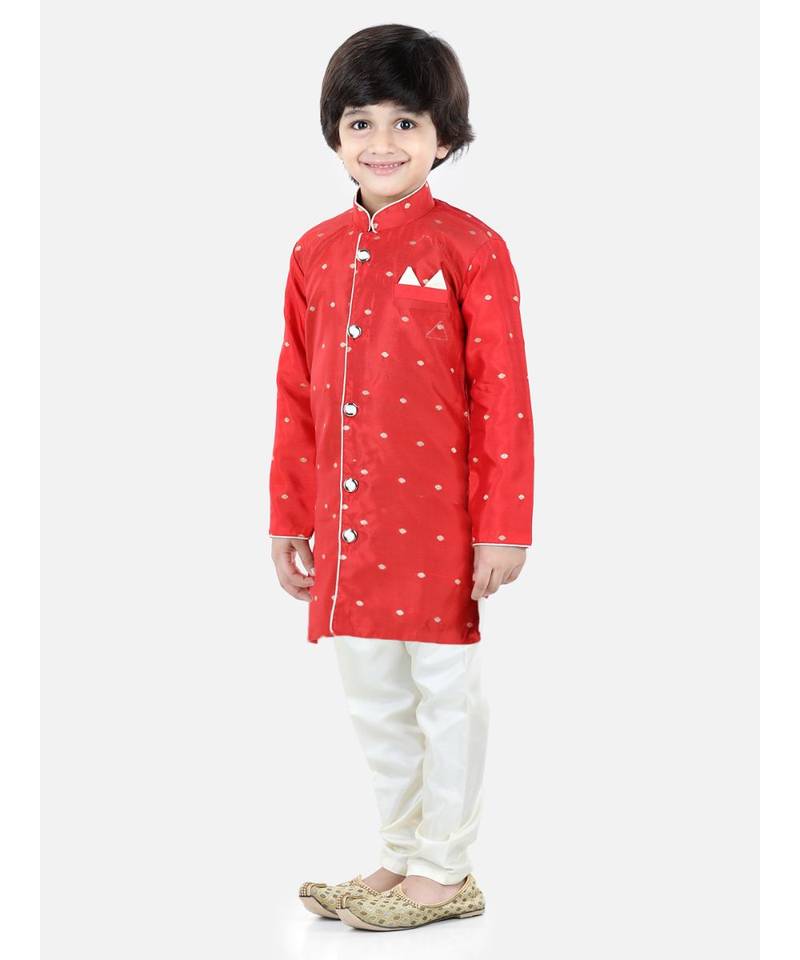 Red Jacquard stitched printed   sherwani