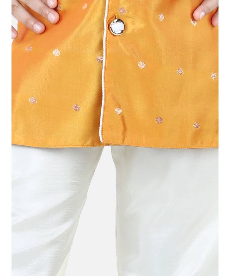 Yellow Jacquard stitched printed   sherwani