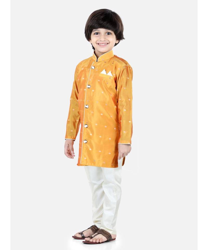 Yellow Jacquard stitched printed   sherwani