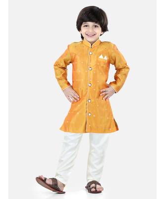 Yellow Jacquard stitched printed   sherwani 1