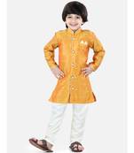 Yellow Jacquard stitched printed   sherwani