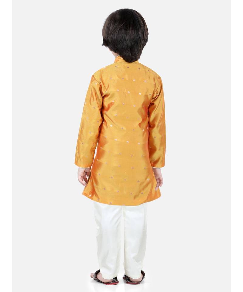 Yellow Jacquard stitched printed   sherwani