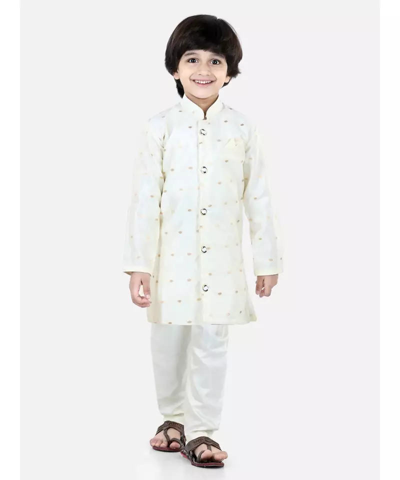 White Jacquard stitched printed   sherwani