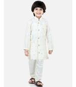 White Jacquard stitched printed   sherwani