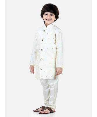 White Jacquard stitched printed   sherwani 4