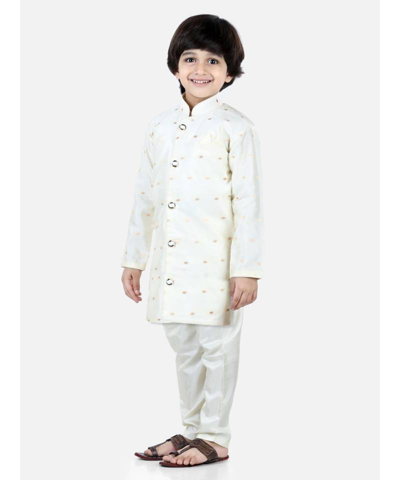 White Jacquard stitched printed   sherwani