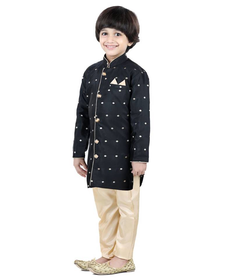Black Jacquard stitched printed   sherwani