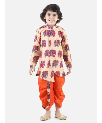 Orange Silk  stitched printed   sherwani & dhoti 1