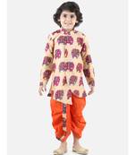 Orange Silk  stitched printed   sherwani & dhoti