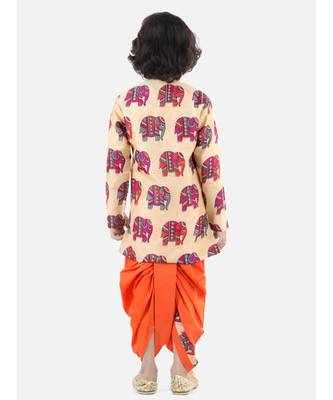 Orange Silk  stitched printed   sherwani & dhoti 2