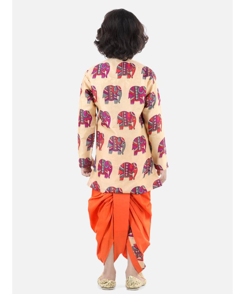 Orange Silk  stitched printed   sherwani & dhoti