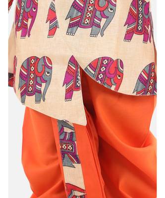 Orange Silk  stitched printed   sherwani & dhoti 3