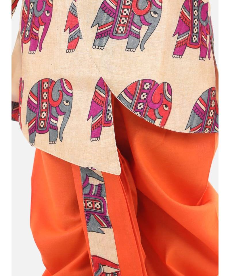 Orange Silk  stitched printed   sherwani & dhoti