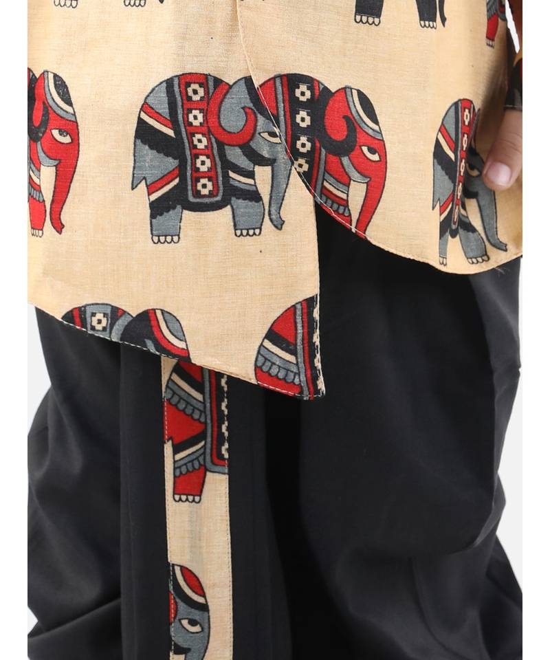 Black Silk  stitched printed   sherwani &   dhoti