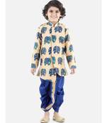 Blue Silk  stitched printed   sherwani &   dhoti