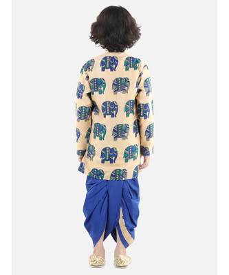Blue Silk  stitched printed   sherwani &   dhoti 2
