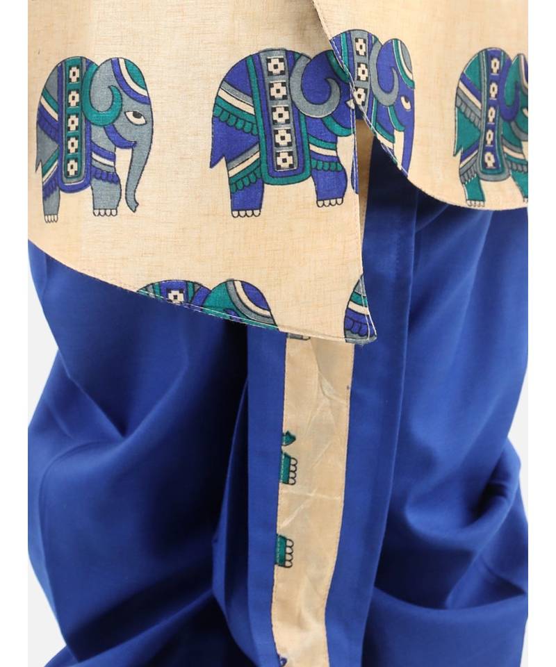 Blue Silk  stitched printed   sherwani &   dhoti