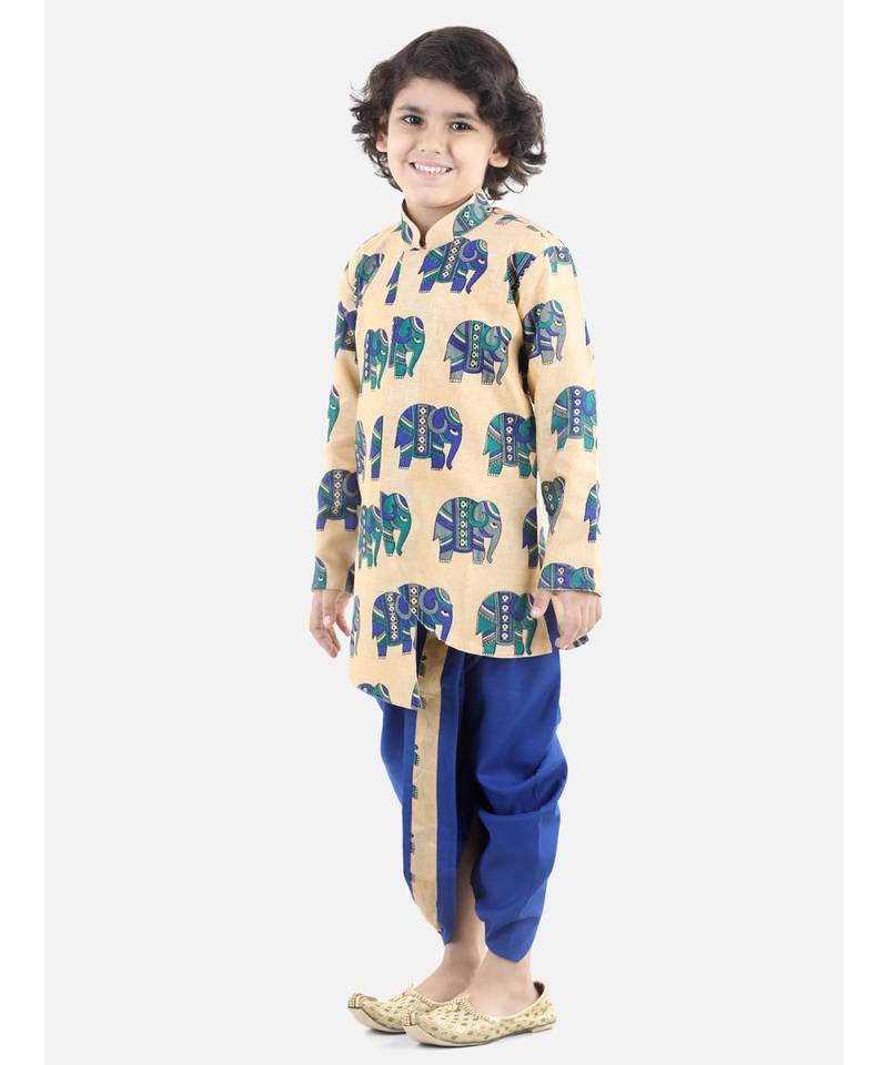 Blue Silk  stitched printed   sherwani &   dhoti