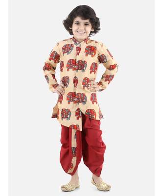 Red Silk  stitched printed   sherwani &   dhoti 1