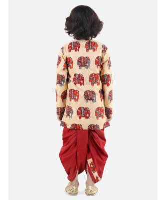 Red Silk  stitched printed   sherwani &   dhoti 2