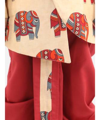 Red Silk  stitched printed   sherwani &   dhoti 3