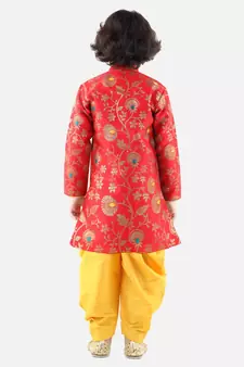 Red Jacquard stitched printed   sherwani