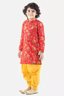 Red Jacquard stitched printed   sherwani
