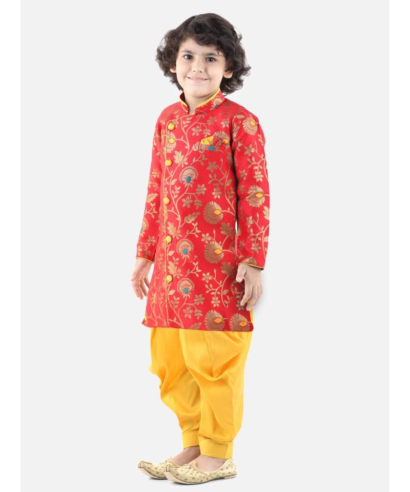 Red Jacquard stitched printed   sherwani
