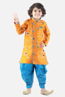 Orange Jacquard stitched printed   sherwani