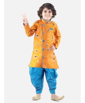 Orange Jacquard stitched printed   sherwani 1