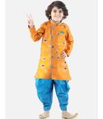 Orange Jacquard stitched printed   sherwani