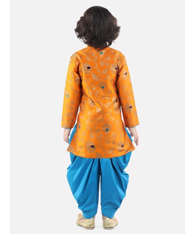 Orange Jacquard stitched printed   sherwani