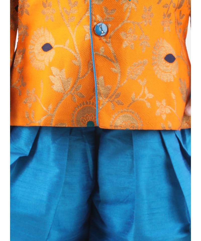 Orange Jacquard stitched printed   sherwani