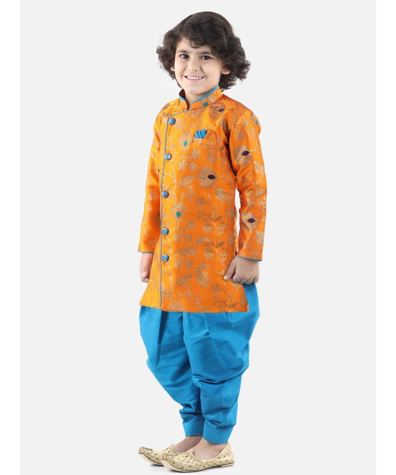 Orange Jacquard stitched printed   sherwani