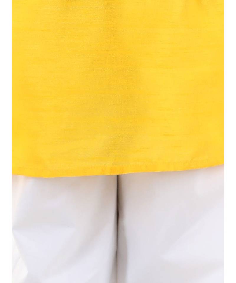 yellow Jacquard Jacket Kurta Pajama 3 Piece Set
