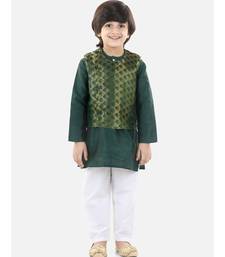 green Jacquard Jacket Kurta Pajama 3 Piece Set
