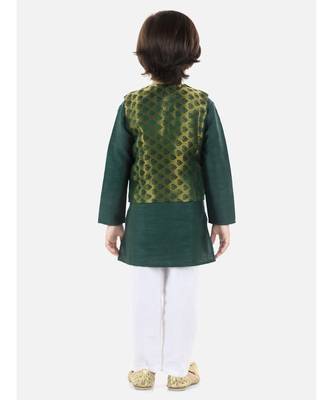 green Jacquard Jacket Kurta Pajama 3 Piece Set 2