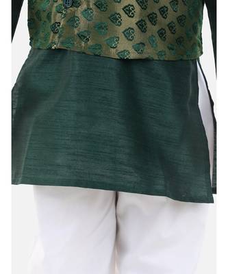 green Jacquard Jacket Kurta Pajama 3 Piece Set 3
