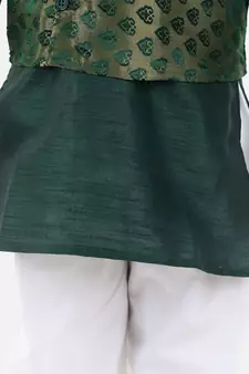 green Jacquard Jacket Kurta Pajama 3 Piece Set