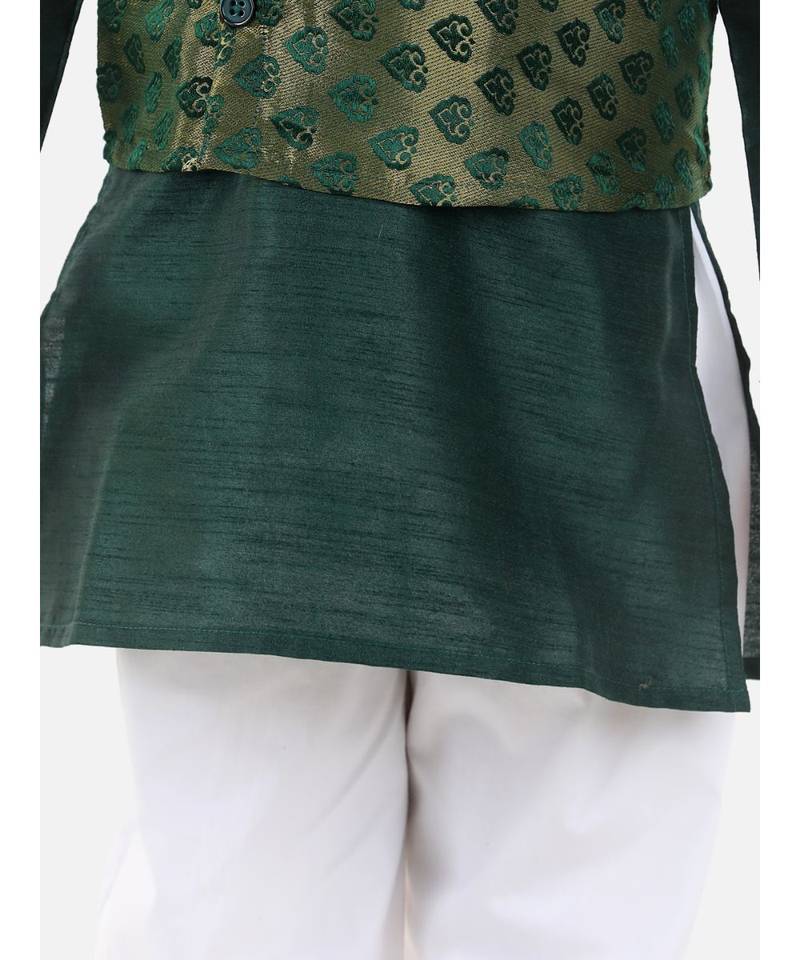 green Jacquard Jacket Kurta Pajama 3 Piece Set