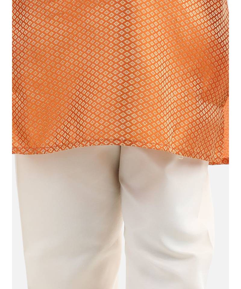 orange Full Sleeve Jacquard Kurta Pajama