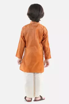 orange Full Sleeve Jacquard Kurta Pajama
