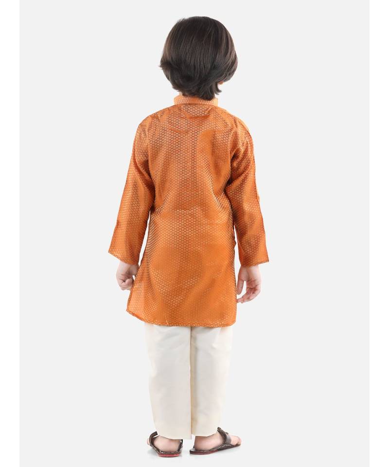 orange Full Sleeve Jacquard Kurta Pajama
