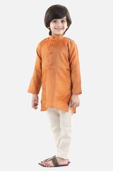 orange Full Sleeve Jacquard Kurta Pajama