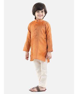 orange Full Sleeve Jacquard Kurta Pajama 1
