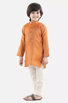 orange Full Sleeve Jacquard Kurta Pajama