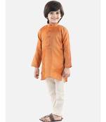 orange Full Sleeve Jacquard Kurta Pajama