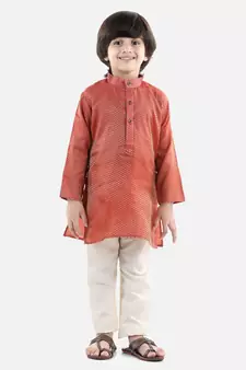 Red Silk  stitched printed   kurta &   pyjama